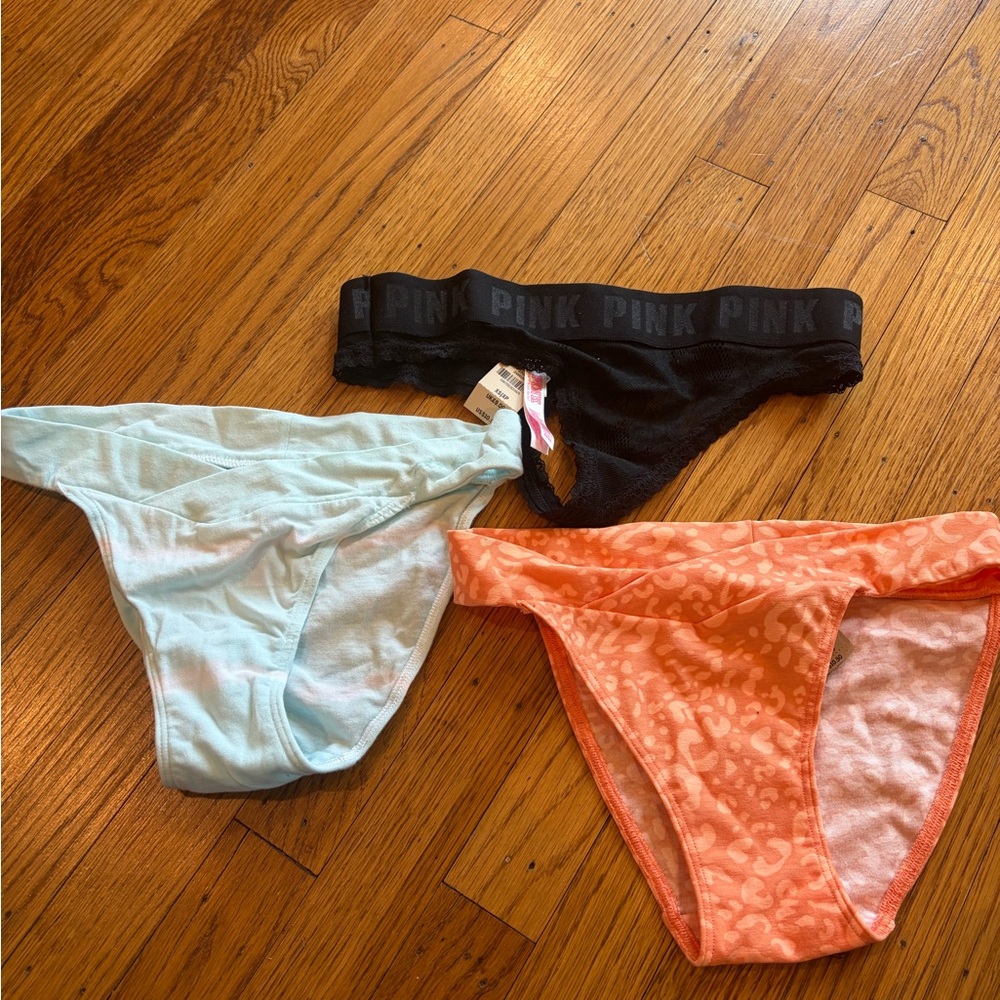 PINK Victoria's Secret Girls 3-Pack Bikini Briefs - Black, Light Blue, Coral